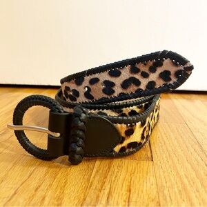 Boden Real Cowhide Leather Belt with Hair, Leopard Print, Wowen, Sz. L, EUC